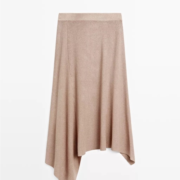 New Massimo Dutti Asymmetric Knit Midi Skirt in Taupe